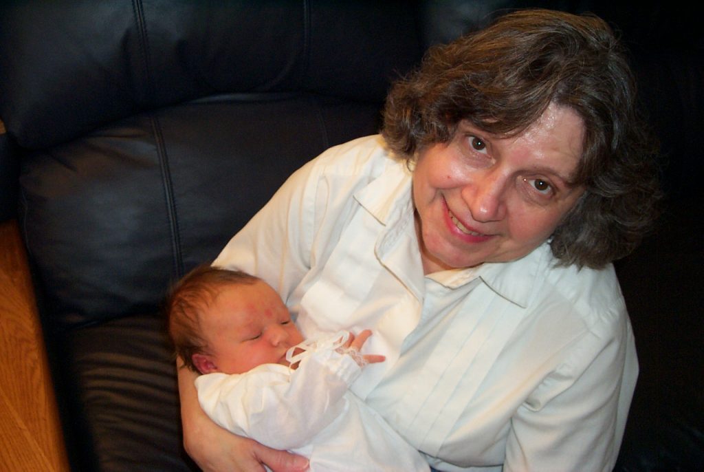 Grandma Bea holding Jenya, 1 week old